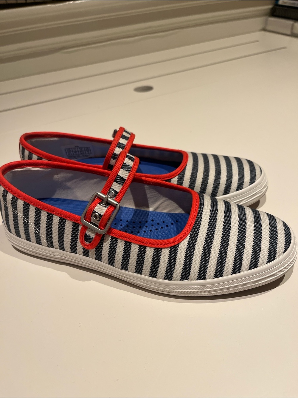 Keds White Navy Red Striped Mary Jane Flat